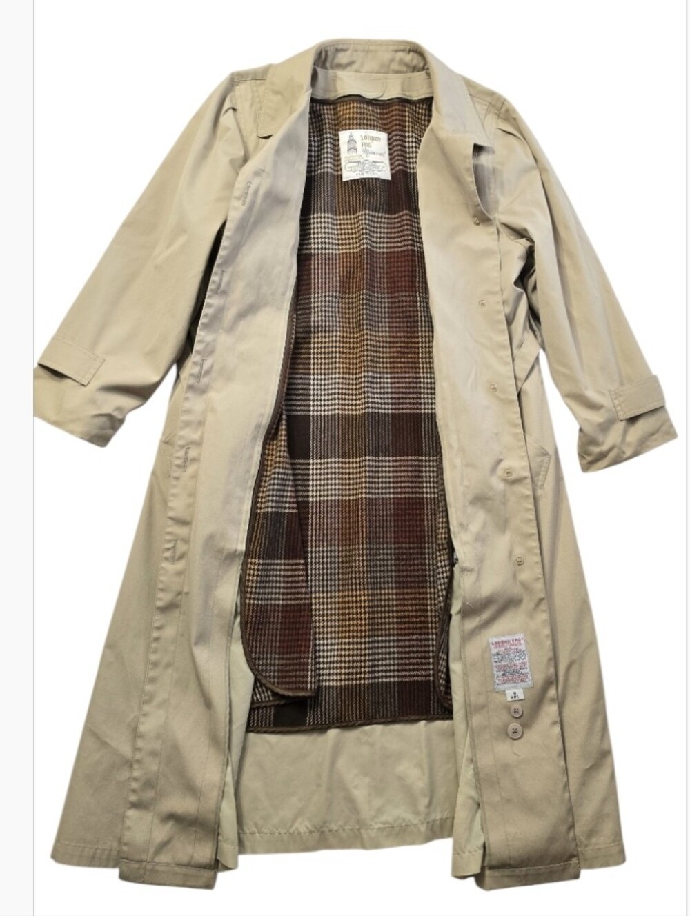 Vintage London Fog Beige Trench Coat with Plaid Lining